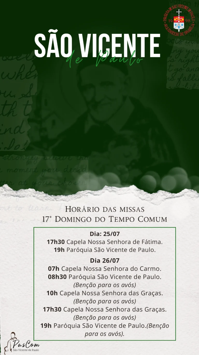 Horário das Missas – 17º Domingo do Tempo Comum